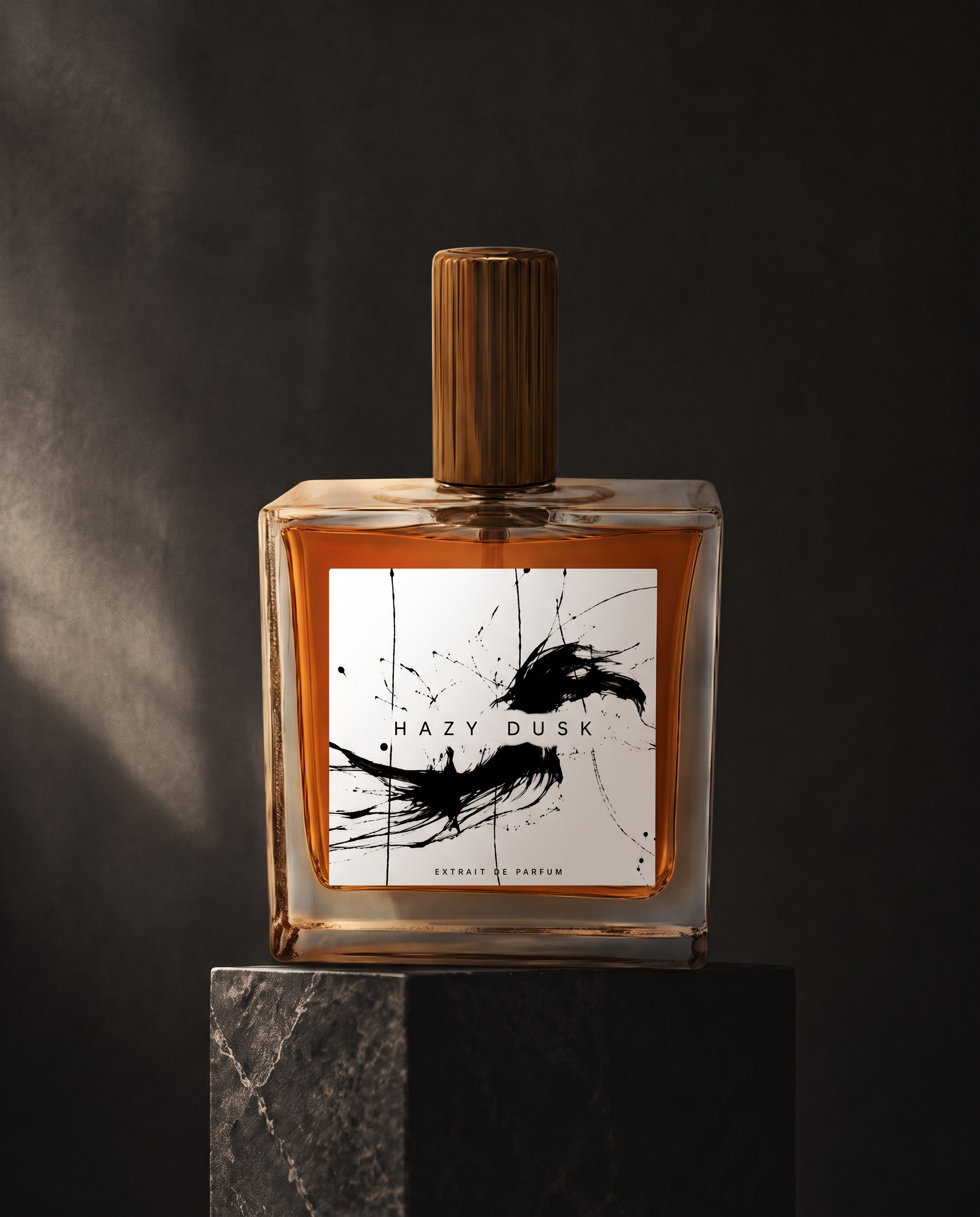 Hazy Dusk perfume bottle in fading light